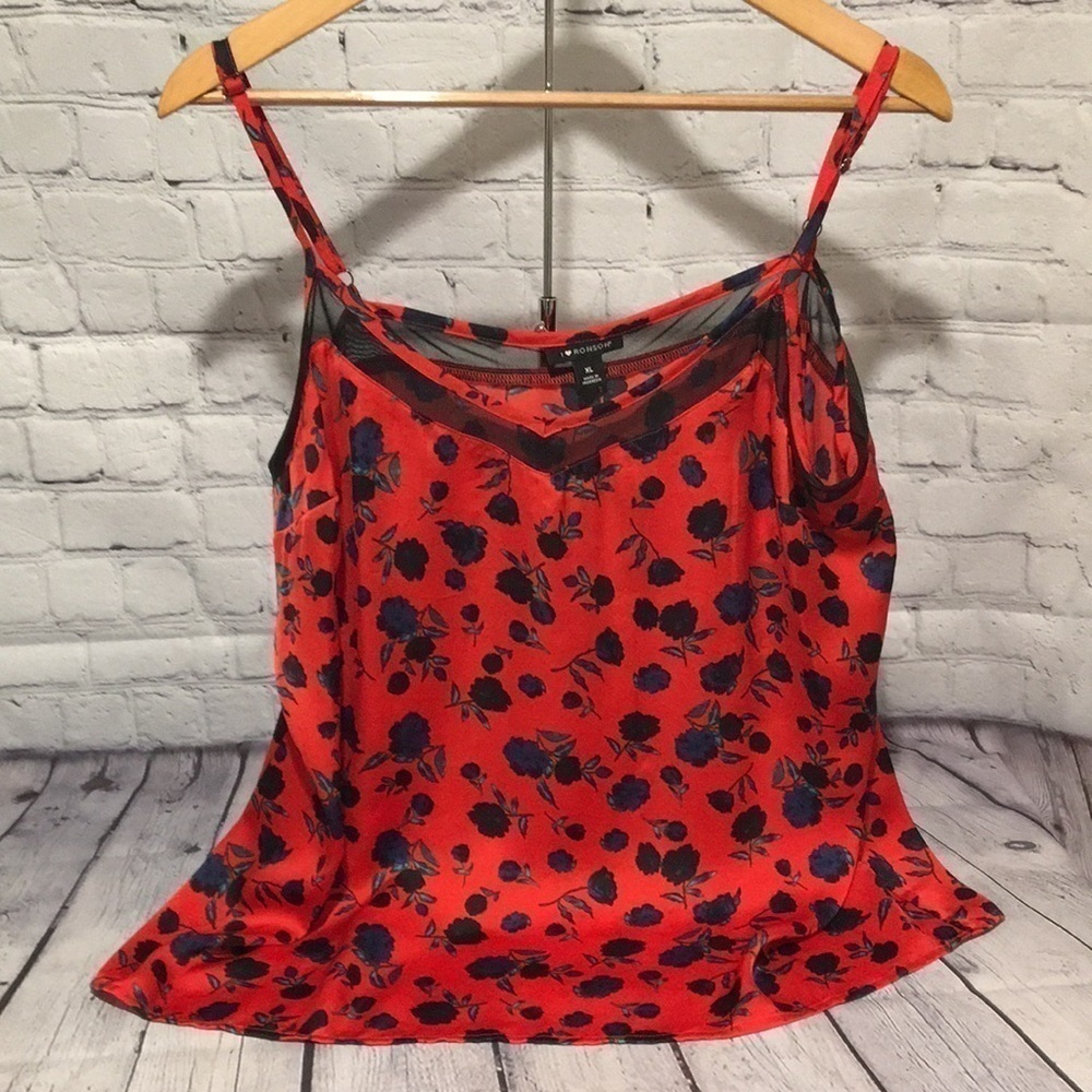 I Heart Ronson Red satin floral Cami size XL